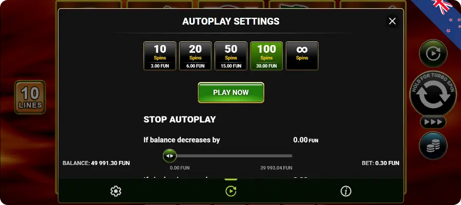 Autoplay mode on the Shining Crown slot