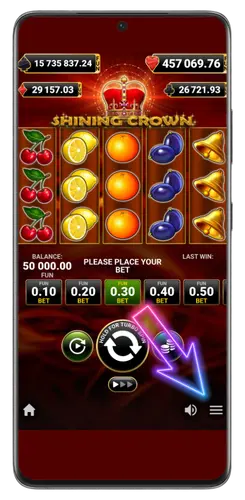 Before starting a round on the Shining Crown slot, open the menu.