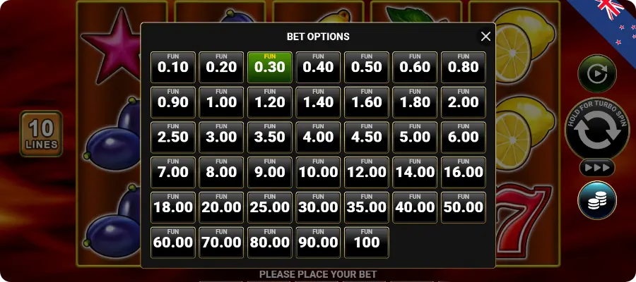 Shining Crown slot shows flexible bet control through coin value selection