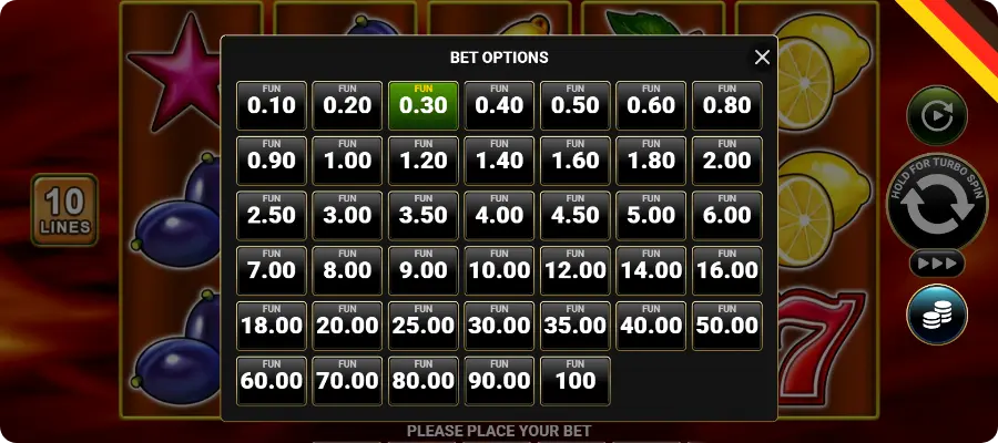 Shining Crown slot zeigt flexible Einsatzkontrolle durch Münzwertwahl